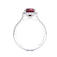 2 Carat Cushion Cut Garnet and Halo Diamond Ring Sterling Silver