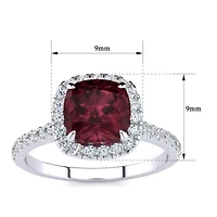 2 Carat Cushion Cut Garnet and Halo Diamond Ring Sterling Silver