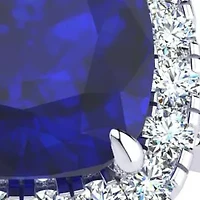 Lab Created 2 Carat Cushion Cut Sapphire and Halo Diamond Ring Sterling Silver
