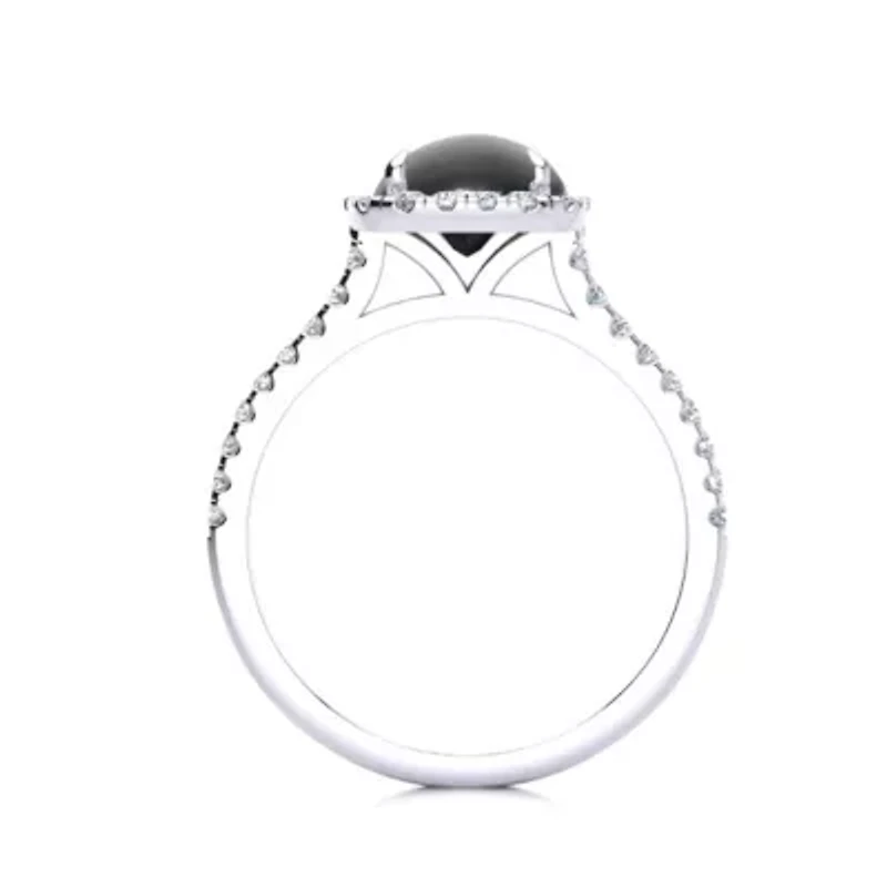 2 Carat Cushion Cut Black Onyx and Halo Diamond Ring Sterling Silver