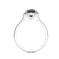2 Carat Cushion Cut Black Onyx and Halo Diamond Ring Sterling Silver