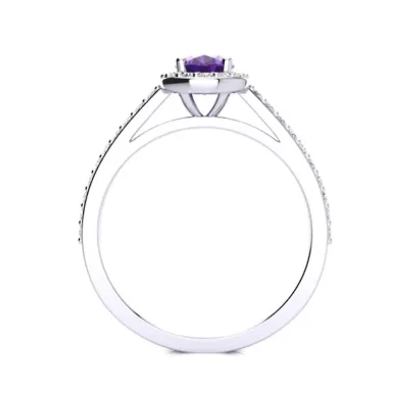 Lab Created 1 Carat Oval Shape Gemstone and Halo Diamond Ring Sterling Silver