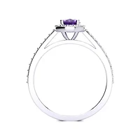 Lab Created 1 Carat Oval Shape Gemstone and Halo Diamond Ring Sterling Silver