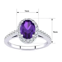 Lab Created 1 Carat Oval Shape Gemstone and Halo Diamond Ring Sterling Silver