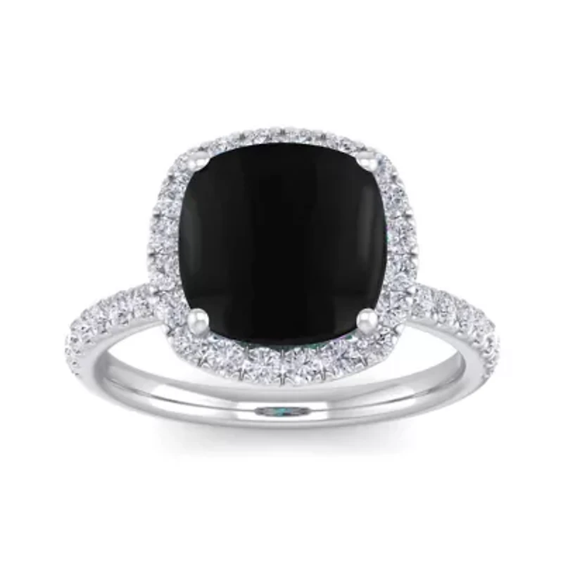 Lab Created 5 1/2 Carat Cushion Cut Gemstone and Halo Diamond Ring Sterling Silver