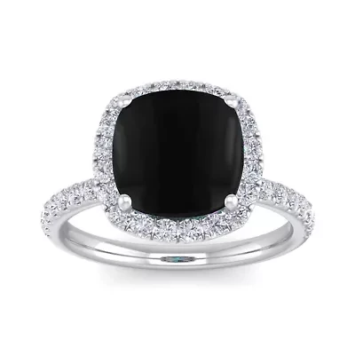 Lab Created 5 1/2 Carat Cushion Cut Gemstone and Halo Diamond Ring Sterling Silver