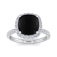 Lab Created 5 1/2 Carat Cushion Cut Gemstone and Halo Diamond Ring Sterling Silver