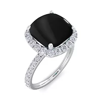 Lab Created 5 1/2 Carat Cushion Cut Gemstone and Halo Diamond Ring Sterling Silver