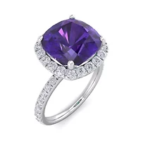 Lab Created 5 1/2 Carat Cushion Cut Gemstone and Halo Diamond Ring Sterling Silver