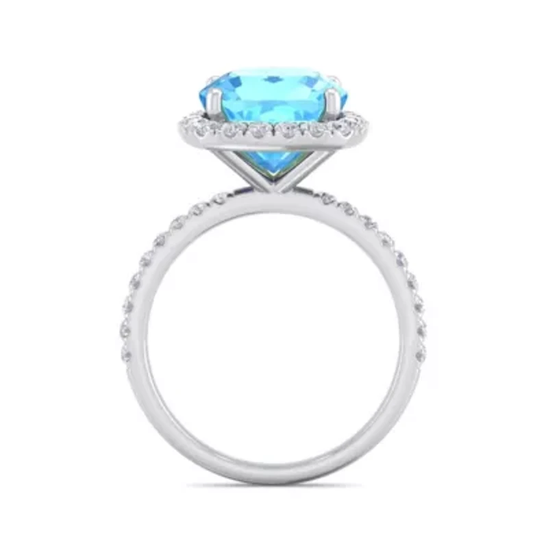 Lab Created 5 1/2 Carat Cushion Cut Gemstone and Halo Diamond Ring Sterling Silver