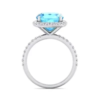 Lab Created 5 1/2 Carat Cushion Cut Gemstone and Halo Diamond Ring Sterling Silver