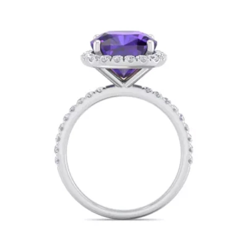 Lab Created 5 1/2 Carat Cushion Cut Gemstone and Halo Diamond Ring Sterling Silver