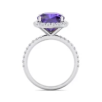 Lab Created 5 1/2 Carat Cushion Cut Gemstone and Halo Diamond Ring Sterling Silver