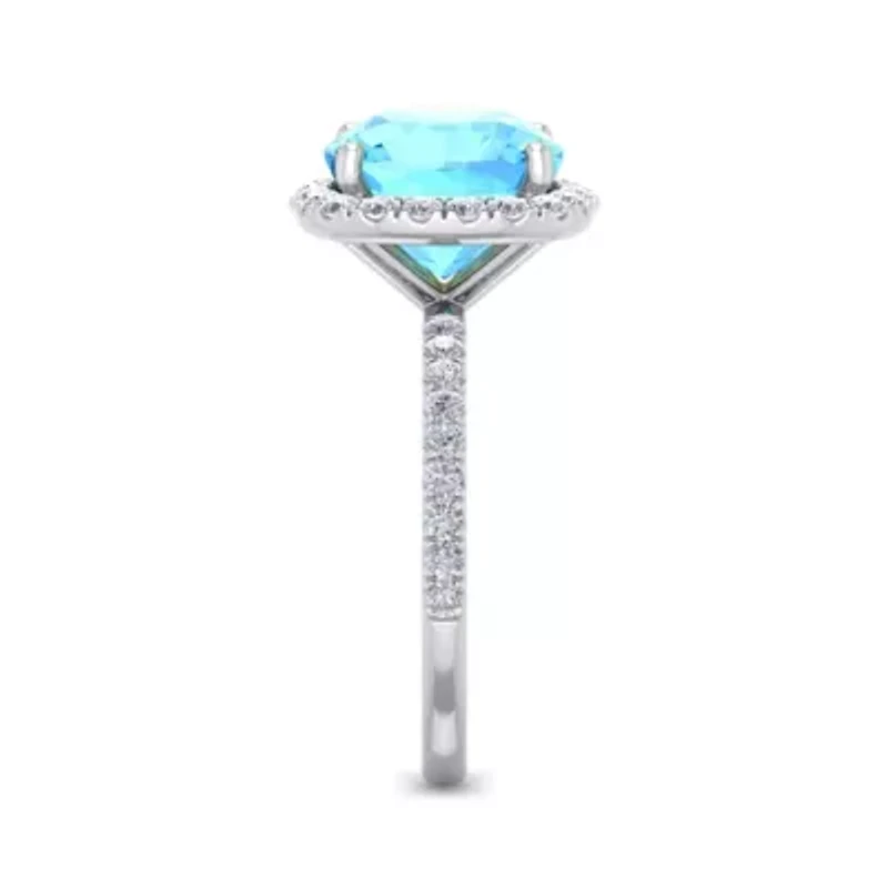 Lab Created 5 1/2 Carat Cushion Cut Gemstone and Halo Diamond Ring Sterling Silver