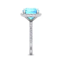 Lab Created 5 1/2 Carat Cushion Cut Gemstone and Halo Diamond Ring Sterling Silver