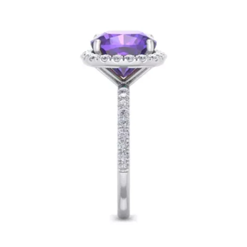Lab Created 5 1/2 Carat Cushion Cut Gemstone and Halo Diamond Ring Sterling Silver