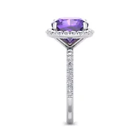 Lab Created 5 1/2 Carat Cushion Cut Gemstone and Halo Diamond Ring Sterling Silver