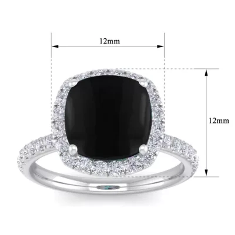 Lab Created 5 1/2 Carat Cushion Cut Gemstone and Halo Diamond Ring Sterling Silver