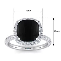 Lab Created 5 1/2 Carat Cushion Cut Gemstone and Halo Diamond Ring Sterling Silver