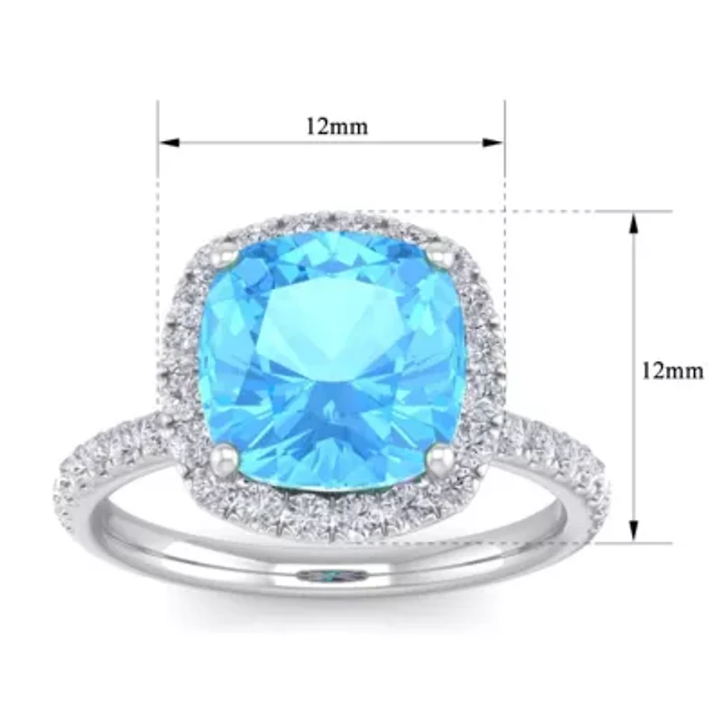 Lab Created 5 1/2 Carat Cushion Cut Gemstone and Halo Diamond Ring Sterling Silver
