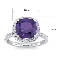 Lab Created 5 1/2 Carat Cushion Cut Gemstone and Halo Diamond Ring Sterling Silver