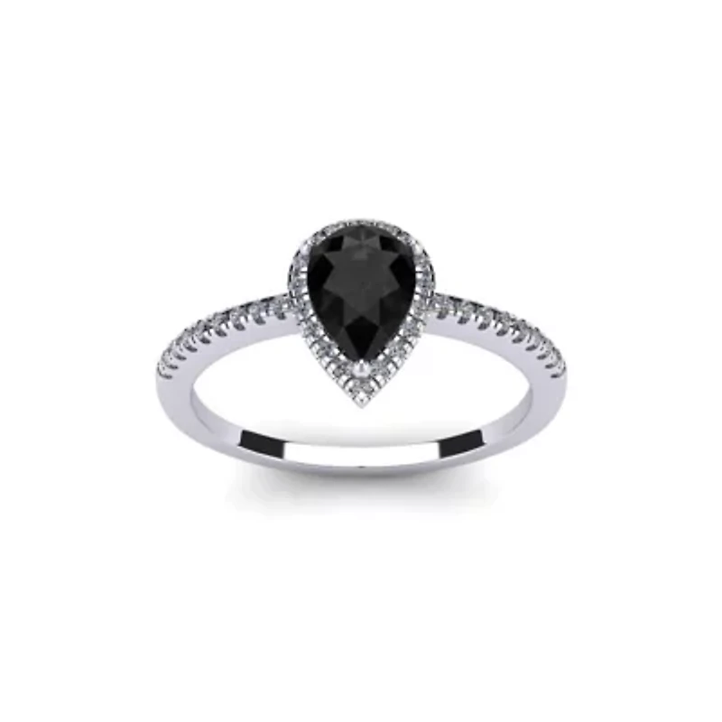 1 Carat Pear Shape Gemstone and Halo Diamond Ring Sterling Silver