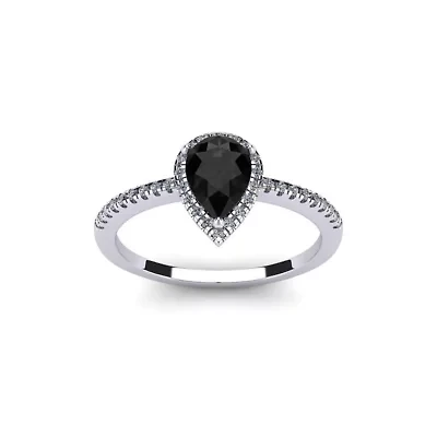 1 Carat Pear Shape Gemstone and Halo Diamond Ring Sterling Silver