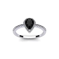 1 Carat Pear Shape Gemstone and Halo Diamond Ring Sterling Silver
