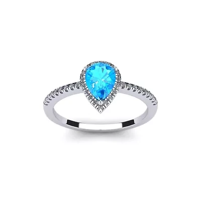 1 Carat Pear Shape Gemstone and Halo Diamond Ring Sterling Silver