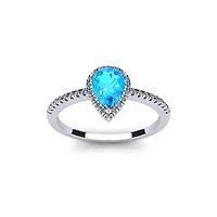 1 Carat Pear Shape Gemstone and Halo Diamond Ring Sterling Silver