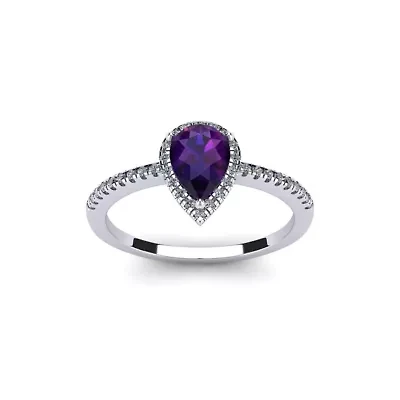 1 Carat Pear Shape Gemstone and Halo Diamond Ring Sterling Silver