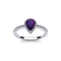 1 Carat Pear Shape Gemstone and Halo Diamond Ring Sterling Silver