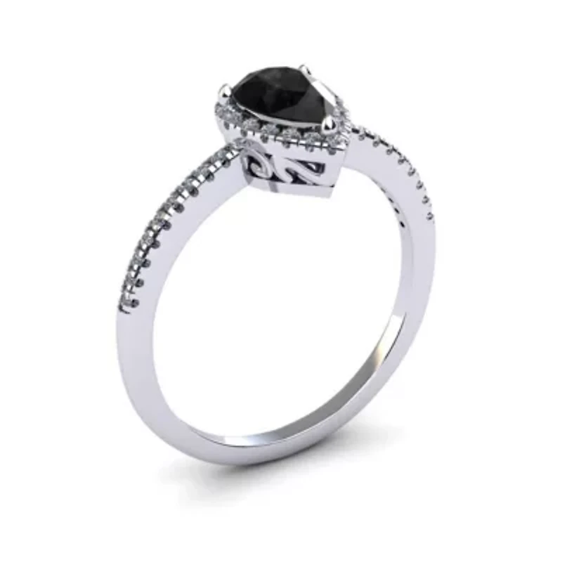 1 Carat Pear Shape Gemstone and Halo Diamond Ring Sterling Silver