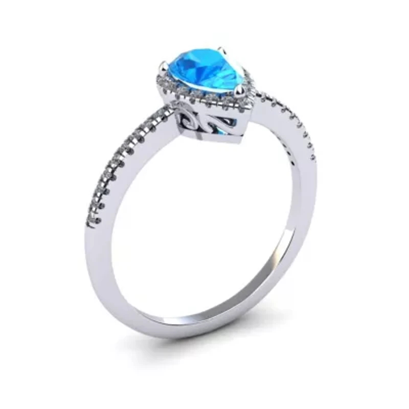 1 Carat Pear Shape Gemstone and Halo Diamond Ring Sterling Silver