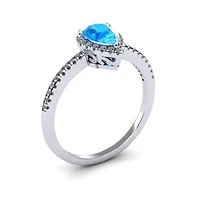 1 Carat Pear Shape Gemstone and Halo Diamond Ring Sterling Silver