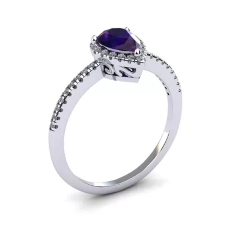 1 Carat Pear Shape Gemstone and Halo Diamond Ring Sterling Silver