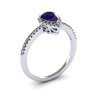 1 Carat Pear Shape Gemstone and Halo Diamond Ring Sterling Silver