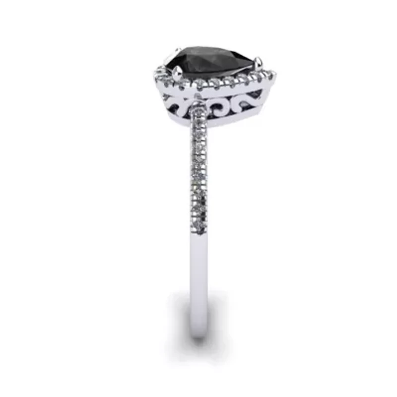 1 Carat Pear Shape Gemstone and Halo Diamond Ring Sterling Silver