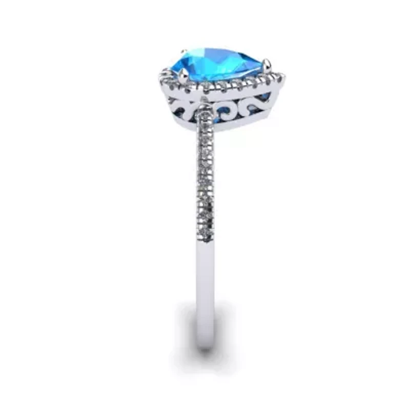 1 Carat Pear Shape Gemstone and Halo Diamond Ring Sterling Silver