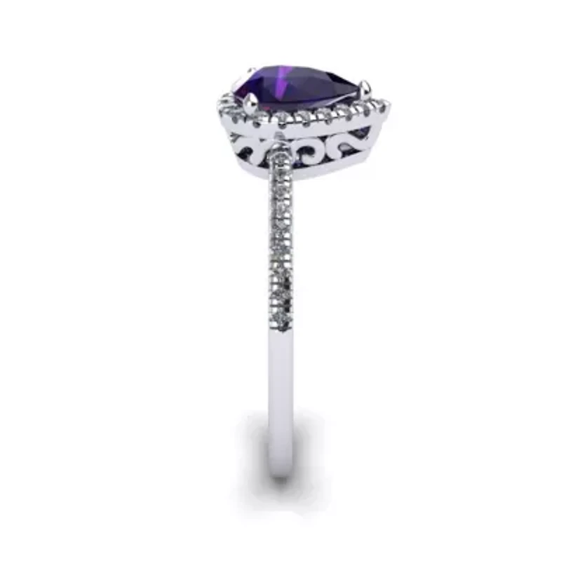 1 Carat Pear Shape Gemstone and Halo Diamond Ring Sterling Silver