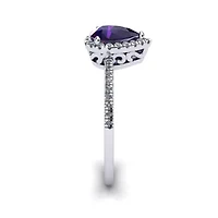 1 Carat Pear Shape Gemstone and Halo Diamond Ring Sterling Silver