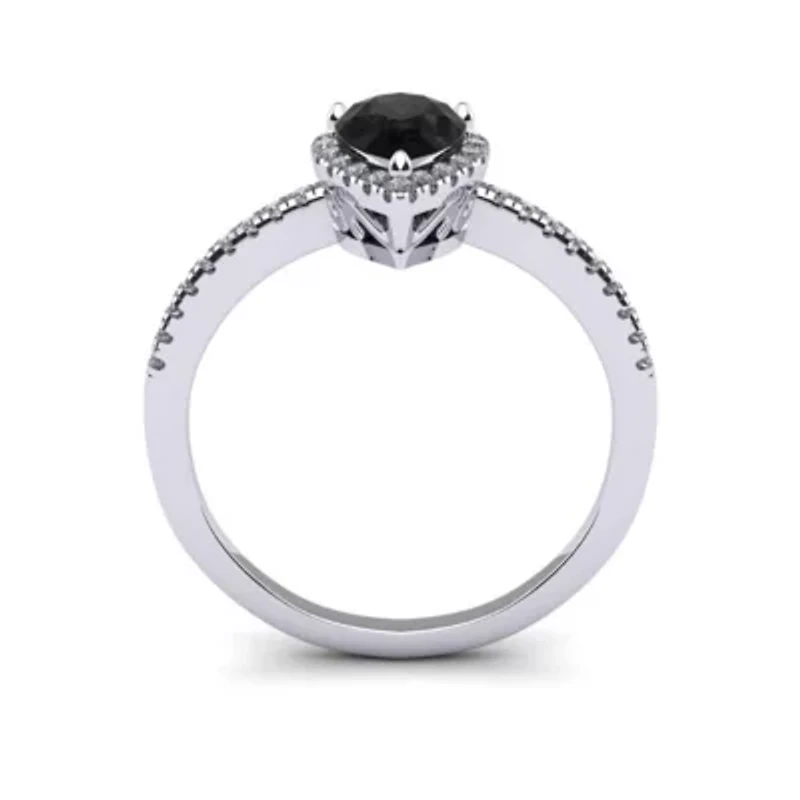 1 Carat Pear Shape Gemstone and Halo Diamond Ring Sterling Silver