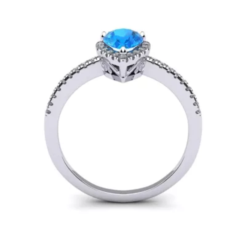 1 Carat Pear Shape Gemstone and Halo Diamond Ring Sterling Silver