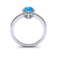 1 Carat Pear Shape Gemstone and Halo Diamond Ring Sterling Silver