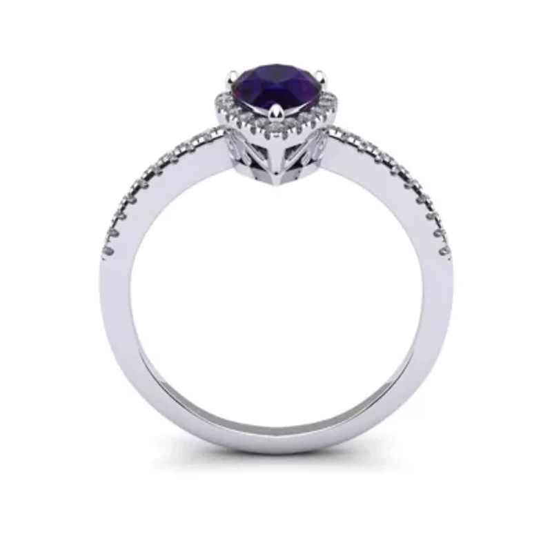 1 Carat Pear Shape Gemstone and Halo Diamond Ring Sterling Silver