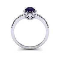 1 Carat Pear Shape Gemstone and Halo Diamond Ring Sterling Silver