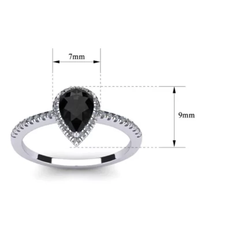 1 Carat Pear Shape Gemstone and Halo Diamond Ring Sterling Silver