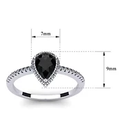 1 Carat Pear Shape Gemstone and Halo Diamond Ring Sterling Silver