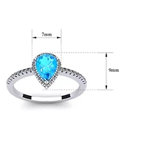 1 Carat Pear Shape Gemstone and Halo Diamond Ring Sterling Silver