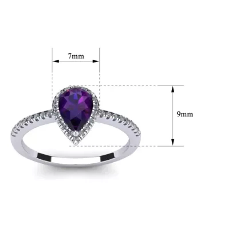 1 Carat Pear Shape Gemstone and Halo Diamond Ring Sterling Silver